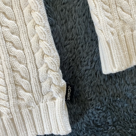 Vintage Y2K White Cotton Boat Neck Cableknit Sweater Size Large - Picture 4 of 8